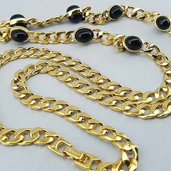 EUC Monet Large gold chain necklace black bead 14" - Picture 5 of 8